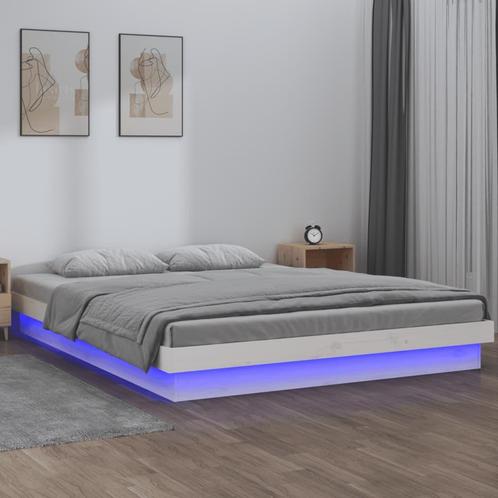 vidaXL Bedframe LED massief hout wit 180x200 cm, Huis en Inrichting, Slaapkamer | Bedden, 80 cm, 200 cm, Wit, Eenpersoons, Nieuw