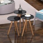 [en.casa] Bijzettafel Snede rond set van 3 marmer zwart en h