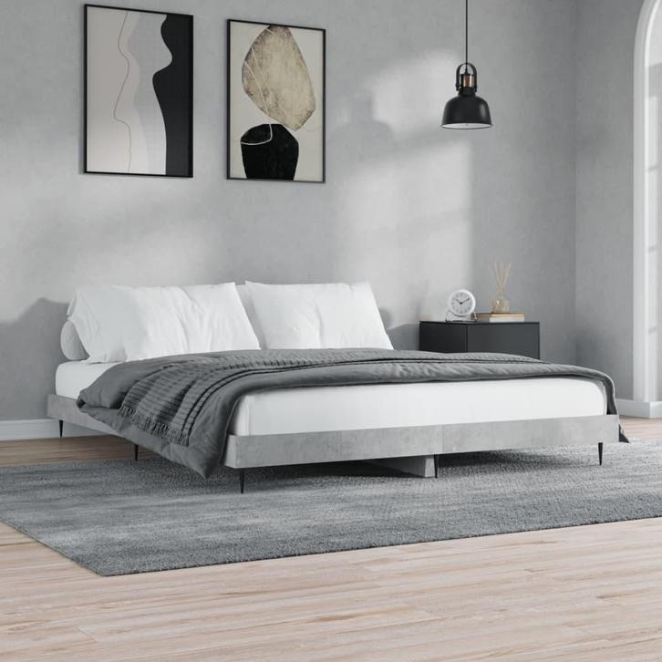 vidaXL Bedframe bewerkt hout betongrijs 160x200 cm, Huis en Inrichting, Slaapkamer | Bedden, 160 cm, 200 cm, Grijs, Tweepersoons