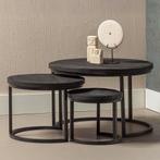 Salontafel Mangohout S Ula Set Van 3 Zwart, Huis en Inrichting, Tafels | Salontafels, Verzenden, Nieuw, Industriële meubels, Overige vormen