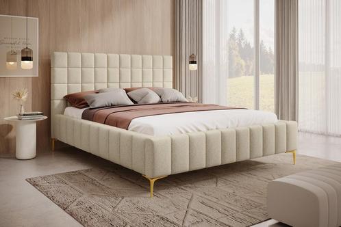Tweepersoonsbed 180x200 beige stof gouden poten, Huis en Inrichting, Slaapkamer | Bedden, 180 cm, 200 cm, Tweepersoons, Nieuw