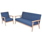 vidaXL Bankstel stof blauw 2-delig, Huis en Inrichting, Verzenden, Nieuw, Minder dan 150 cm, Stof