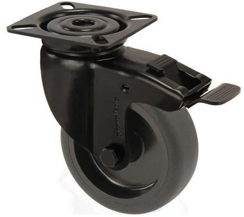 Zwenkwiel Met Rem zwart met bevestigingsplaat 75 mm, Doe-het-zelf en Verbouw, Zwenkwielen, Verzenden