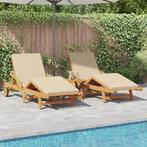 vidaXL Zonnebanken 2 stuks met Kussens en Tafel Beige, Tuin en Terras, Ligbedden, Verzenden, Nieuw