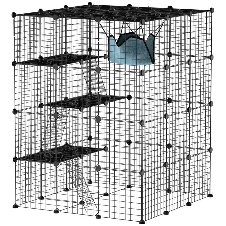 Kattenkooi Voor Binnen 4-verdiepingen DIY-Kattenverblijf Met, Dieren en Toebehoren, Knaagdieren en Konijnen | Hokken en Kooien