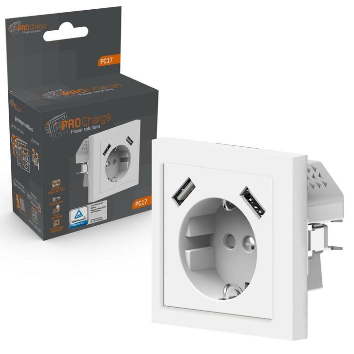 ProCharge Wandcontactdoos met 2 USB snelladers - Universeel, Huis en Inrichting, Lampen | Overige, Nieuw, Verzenden