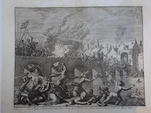 gravure Maastricht door prins Parma veroverd, Luyken, Antiek en Kunst, Kunst | Etsen en Gravures, Verzenden