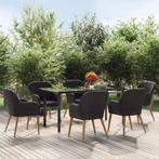 vidaXL 7-delige Tuinset met kussens zwart, 6 zitplaatsen, Nieuw, Tuinset, Verzenden