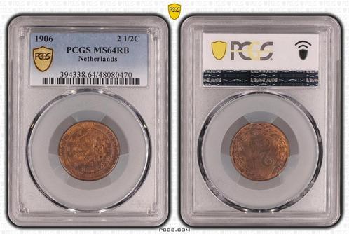 Koningin Wilhelmina 2 1/2 cent 1906 MS64 RB PCGS, Postzegels en Munten, Munten | Nederland, Losse munt, Koningin Wilhelmina, Verzenden