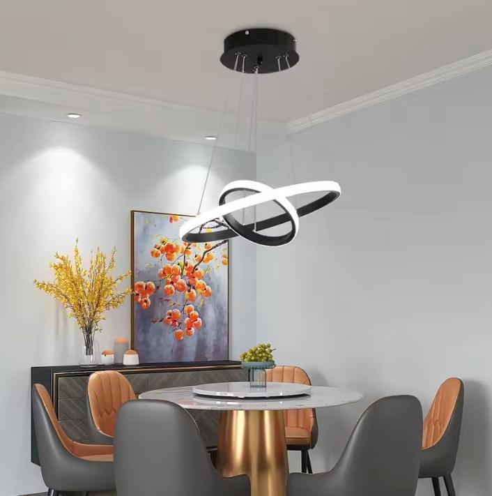 Moderne Zwarte LED Hanglamp – Design Plafondlamp 2 Ringen, Huis en Inrichting, Lampen | Hanglampen, Nieuw, Verzenden