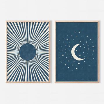 Poster Tweeluik - Zonnestralen en Maanlicht
