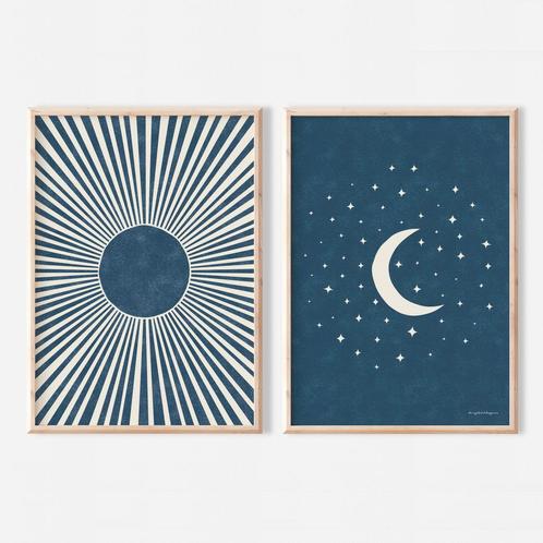 Poster Tweeluik - Zonnestralen en Maanlicht, Huis en Inrichting, Woonaccessoires | Wanddecoraties, Nieuw, Verzenden