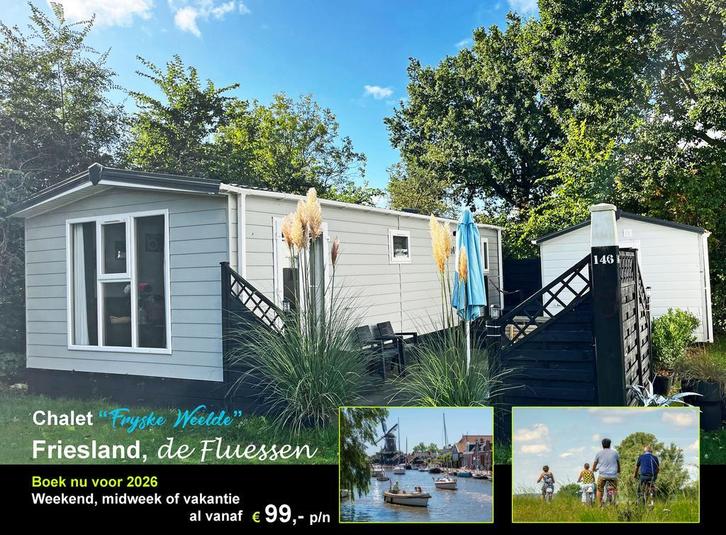 Boek nu!! Luxe chalet op 5* camping De Kuilart Friesland!, Vakantie, Vakantiehuizen | Nederland, Recreatiepark, Friesland, Aan meer of rivier