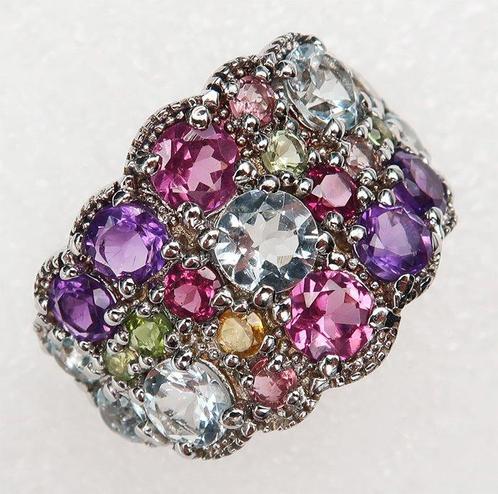 Zilver, Aquamarijn, ametist, granaat - Ring Hemelse Harmonie, Antiek en Kunst, Antiek | Boeken en Bijbels