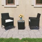 vidaXL 3-delige Bistroset poly rattan en gehard glas zwart, Verzenden, Nieuw, Rotan