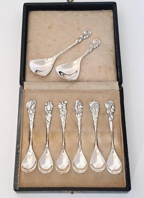H. Hooijkaas - Lepel (8) - 6x zilveren lepeltjes +, Antiek en Kunst, Antiek | Goud en Zilver