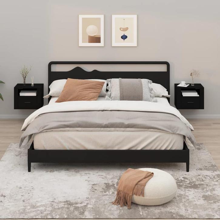 vidaXL Nachtkastjes 2 st wandgemonteerd 50x36x40 cm zwart, Huis en Inrichting, Slaapkamer | Nachtkastjes, Nieuw, Minder dan 45 cm
