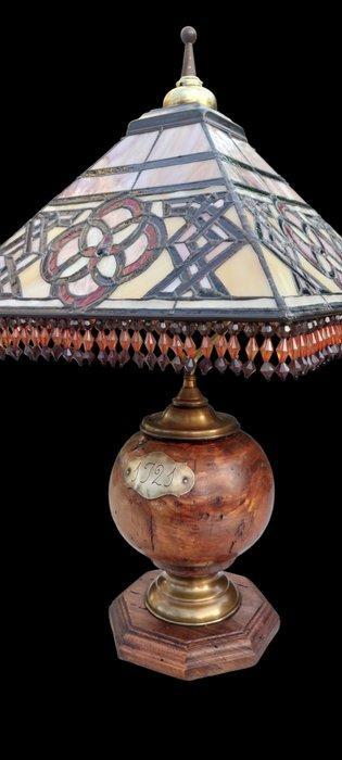 Tafellamp - Hout, Messing - Tiffany stijl tafellamp, Antiek en Kunst, Curiosa en Brocante