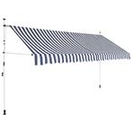 vidaXL Luifel handmatig uittrekbaar 350 cm blauw en witte, Verzenden, Nieuw