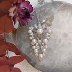 18 Krt. Witgouden collier met parel en diamant 1,75 ct. ;..., Sieraden, Tassen en Uiterlijk, Kettingen, Gebruikt, Overige kleuren