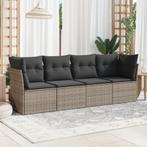 vidaXL 4-delige Loungeset met kussens poly rattan grijs, Tuin en Terras, Verzenden, Nieuw, Rotan, Loungeset