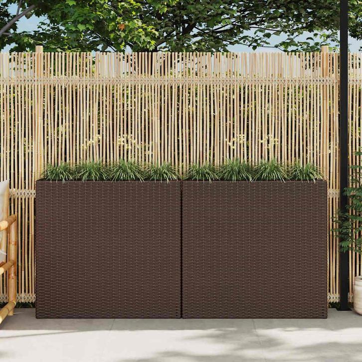 vidaXL Plantenbak verhoogd met 4 potten 2 st poly rattan, Tuin en Terras, Bloembakken en Plantenbakken, 60 tot 100 cm, Nieuw, Kunststof