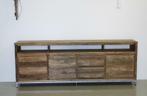 Robuust industrieel tv meubel 220cm breed; Indoteak, 100 tot 150 cm, Teakhout, Nieuw, Ophalen of Verzenden