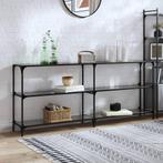 vidaXL Wandtafel met zwart glazen blad 194,5x30x81 cm staal, Verzenden, Nieuw, Metaal