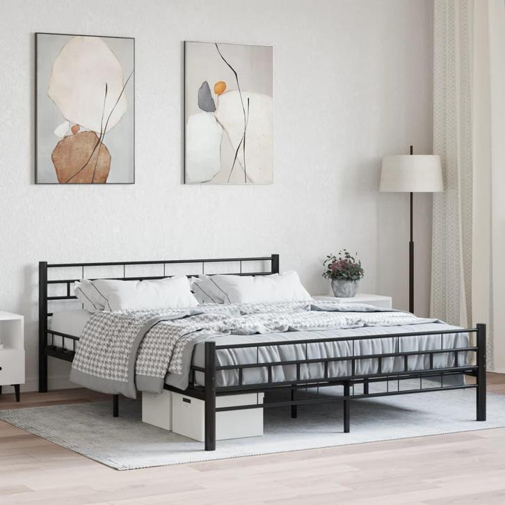 vidaXL Bedframe staal zwart 160x200 cm, Huis en Inrichting, Slaapkamer | Bedden, 160 cm, 200 cm, Zwart, Tweepersoons, Nieuw, Metaal