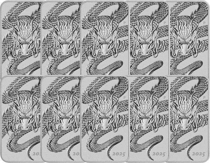 10 troy ounce - Zilver .999 - Dragon 2025 - 311 gram - fine, Postzegels en Munten, Edelmetalen en Baren