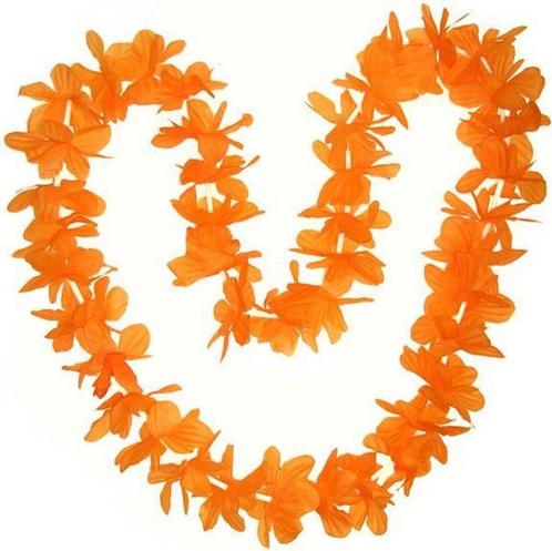 Set van 2x stuks oranje Hawaii bloemen krans slinger -, Hobby en Vrije tijd, Feestartikelen, Nieuw, Verzenden
