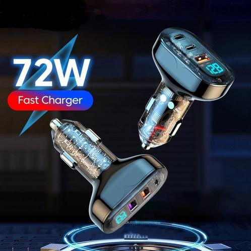 Zazitec ZT-PD72C  Autolader 72W 2X USB-C Power Delivery 1X, Telecommunicatie, Mobiele telefoons | Telefoon-opladers, Nieuw, Ophalen of Verzenden