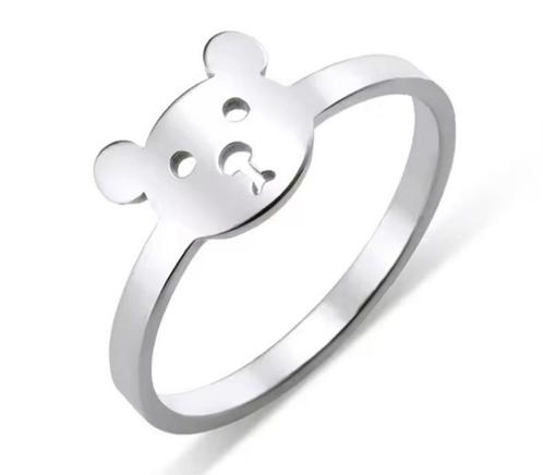 Ring - Beertje - Stainless steel - Verkleurd niet, Sieraden, Tassen en Uiterlijk, Ringen, Dame of Heer, Zilver, 17 tot 18, Nieuw