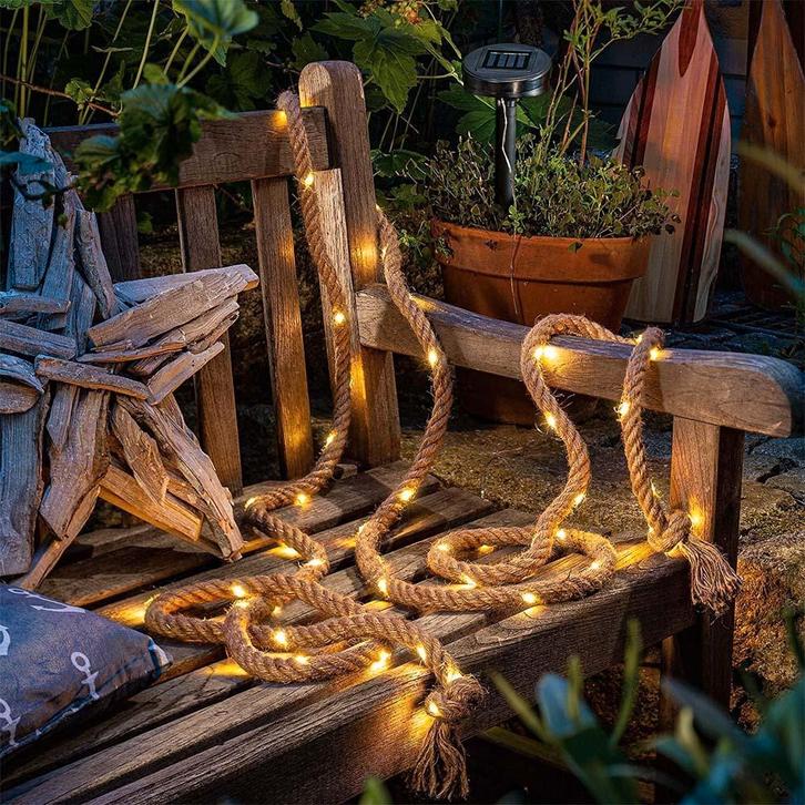 Solar lichtsnoer Manilla - 60 warm witte leds - 4.5 meter, Tuin en Terras, Buitenverlichting, Waterbestendig, Led, Licht-donker-sensor