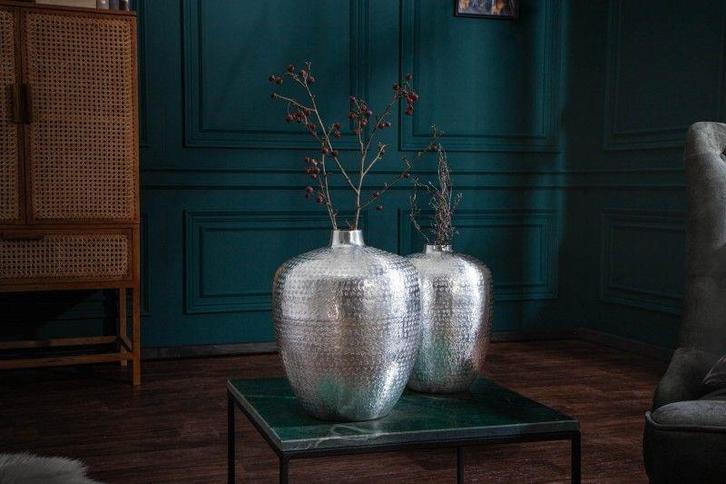 Elegante vazen set van 2 OOSTERSE 33cm zilver met de hand, Huis en Inrichting, Woonaccessoires | Vazen, Ophalen of Verzenden