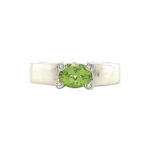 Witgouden ring met peridoot en diamant 14 krt, Sieraden, Tassen en Uiterlijk, Ringen, Zo goed als nieuw, Goud, Verzenden