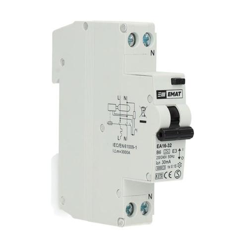 EMAT aardlekautomaat 1-polig+nul 6A B-kar 30mA (85006000), Doe-het-zelf en Verbouw, Elektra en Kabels, Verzenden