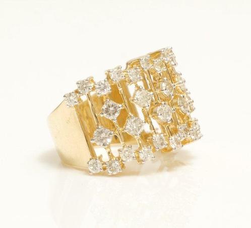 Cocktailring - 14 karaat Geel goud - 1.90ct. tw. Diamant, Sieraden, Tassen en Uiterlijk, Antieke sieraden