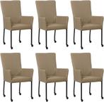 Set van 6 Taupe leren moderne eetkamerstoelen - met armleuni, Overige kleuren, Nieuw, Leer, Ophalen of Verzenden