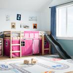 vidaXL Kinderhoogslaper met gordijnen 90x190 cm grenenhout, 90 cm, Eenpersoons, Verzenden, Nieuw