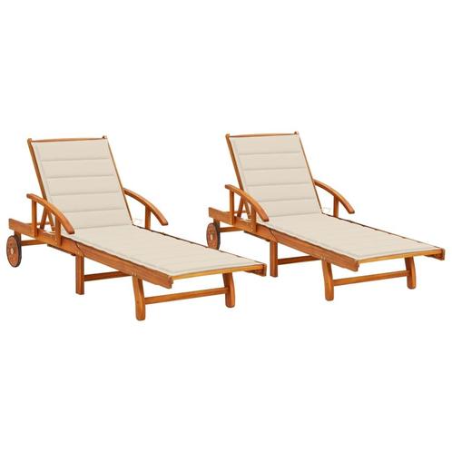 vidaXL Ligstoelen 2 st met kussens massief acaciahout, Tuin en Terras, Ligbedden, Nieuw, Verzenden
