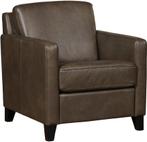 Grijze leren landelijke fauteuil - poot hout zwart - Granada, Nieuw, Ophalen of Verzenden, Landelijk, 50 tot 75 cm