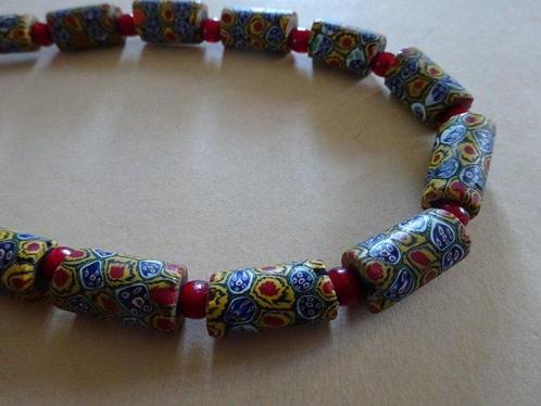 Antieke glazen ketting, 17 millefiore kralen met mozaïek, Antiek en Kunst, Kunst | Niet-Westerse kunst