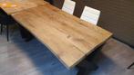 Thermisch oud eiken boomstamtafel van 180x95cm, Huis en Inrichting, Tafels | Eettafels, Ophalen, Nieuw, Industrieel