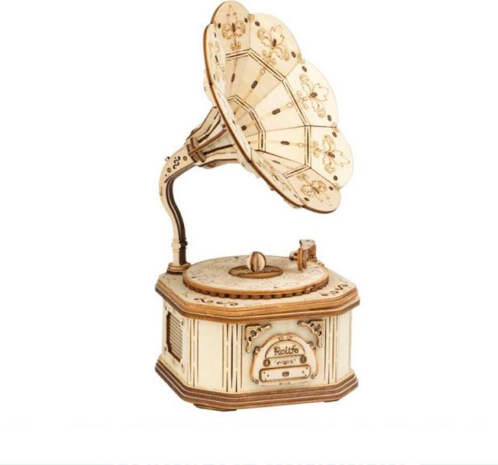 Robotime Grammafoonspeler 3D Houten Puzzel DIY Modelbouw..., Hobby en Vrije tijd, Modelbouw | Overige, Nieuw, Verzenden