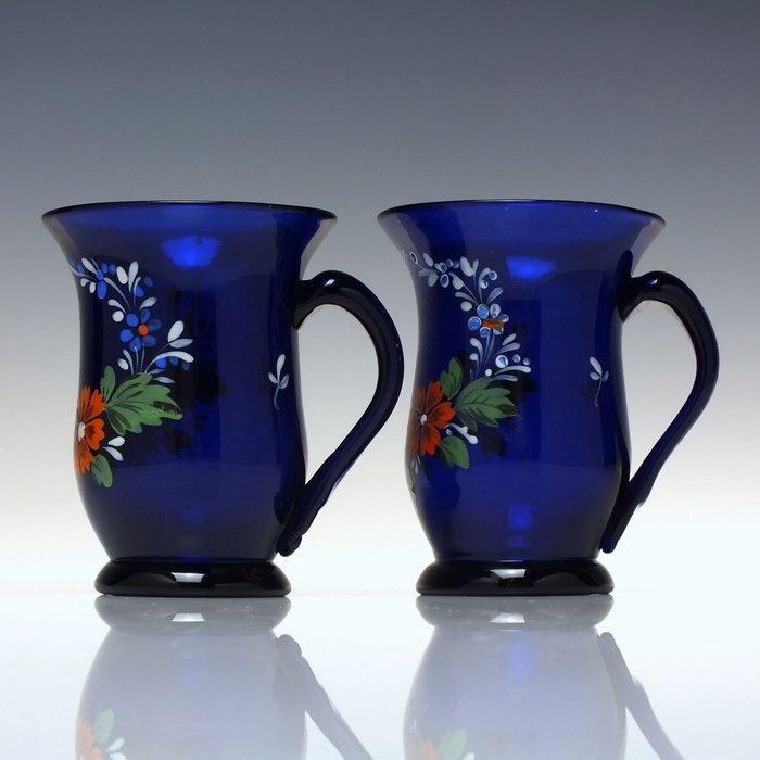 Kroes (2) - Glas - Set emaille tankards., Antiek en Kunst, Antiek | Glas en Kristal