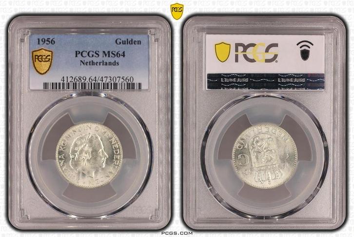 Koningin Juliana zilveren 1 gulden 1956 MS64 PCGS, Postzegels en Munten, Munten | Nederland, Losse munt, 1 gulden, Koningin Juliana