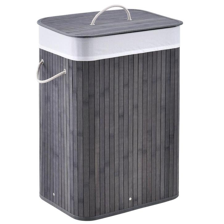 Bamboe Wasmand Curly - 72 L - Grijs - Uitneembare Waszak, Huis en Inrichting, Badkamer | Badtextiel en Accessoires, Nieuw, Verzenden