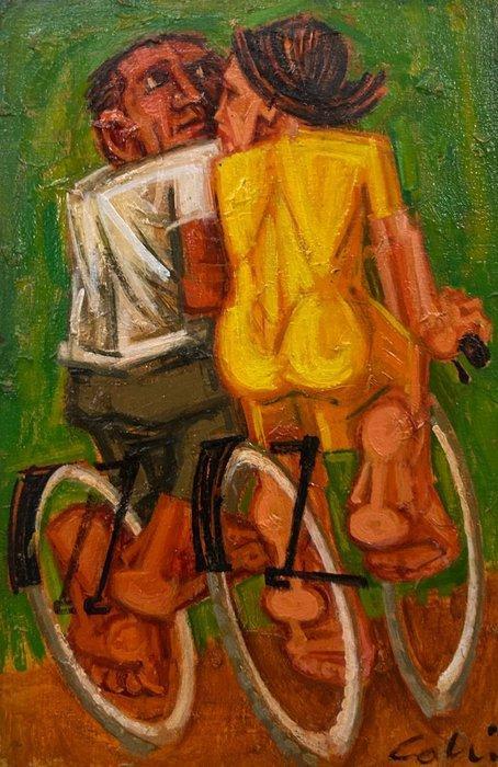 Giancarlo Colli (1931) - Gli amanti in bicicletta, Antiek en Kunst, Kunst | Schilderijen | Klassiek