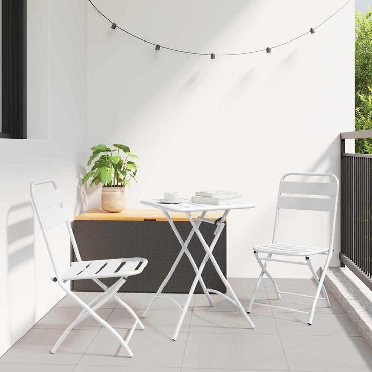 vidaXL Tuin Opvouwbare Stoel 2 pcs Wit 55 x 56.5 x 91cm, Tuin en Terras, Tuinstoelen, Nieuw, Metaal, Verzenden